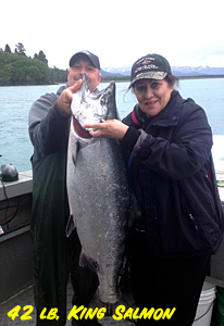 A 42 lb. white feeder king salmon caught in Homer Alaska.