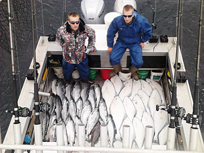 King salmon, halibut and silver salmon limits for a combo fishing charter with Driftwood Charters.
